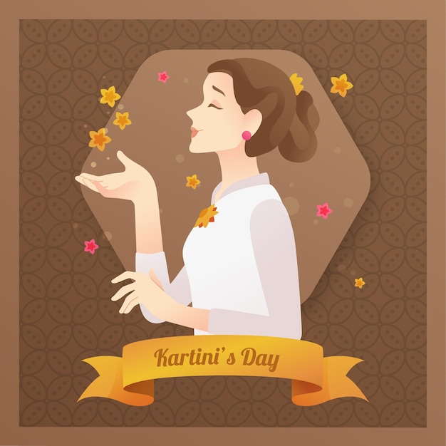 Kartini brave female hero with ribbon Premium Vector