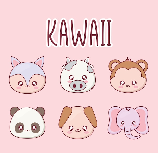 Premium Vector | Kawaii animal cartoon set of icons design, expression