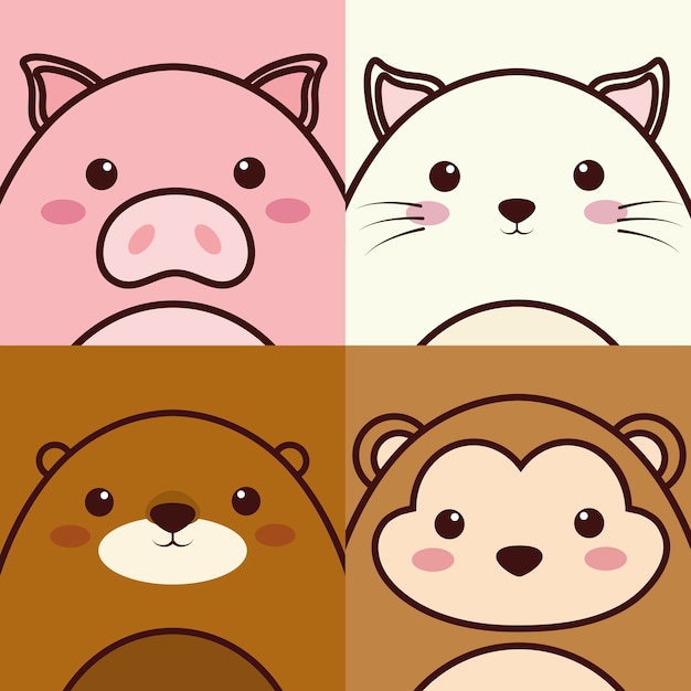 Premium Vector | Kawaii animals icon