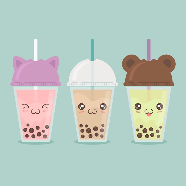 Free Vector Kawaii bubble tea collection