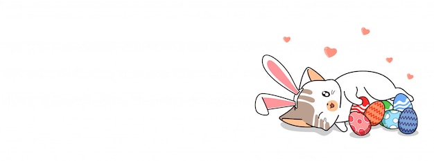 Premium Vector Kawaii Bunny Cat And Eggs Premium Vector Kawaii Bunny Cat And Eggs