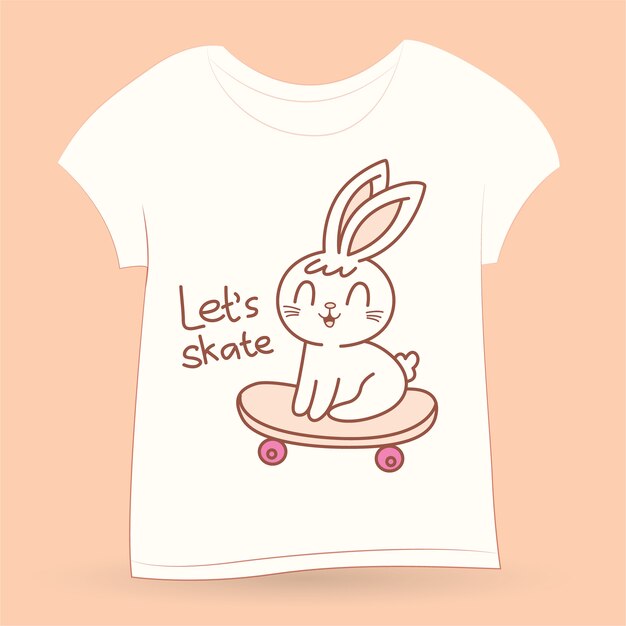 Download Kawaii bunny rabbit on skateboard for t shirt | Premium Vector