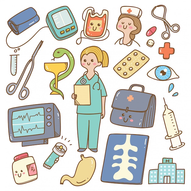 Premium Vector | Kawaii cartoon doctor with medical equipment