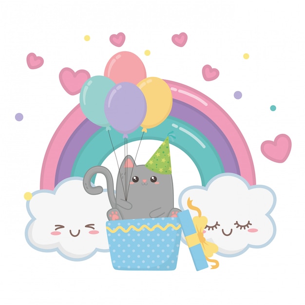 Premium Vector Kawaii Cat And Happy Birthday