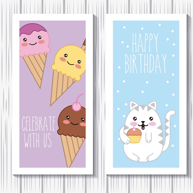Download Kawaii cat and ice cream happy birthday celebrate with us ...