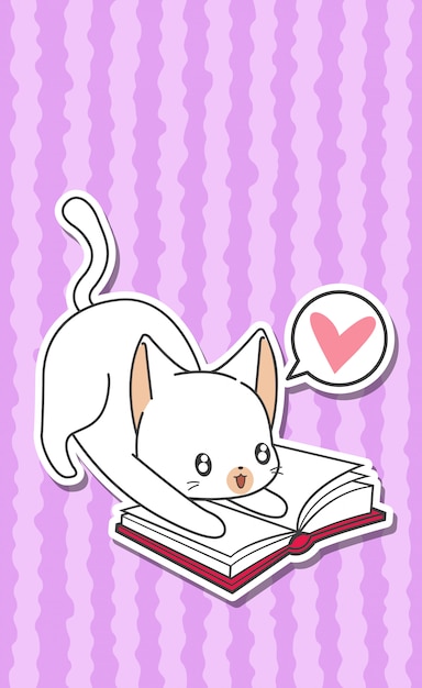 Premium Vector | Kawaii cat is reading a book in cartoon style.