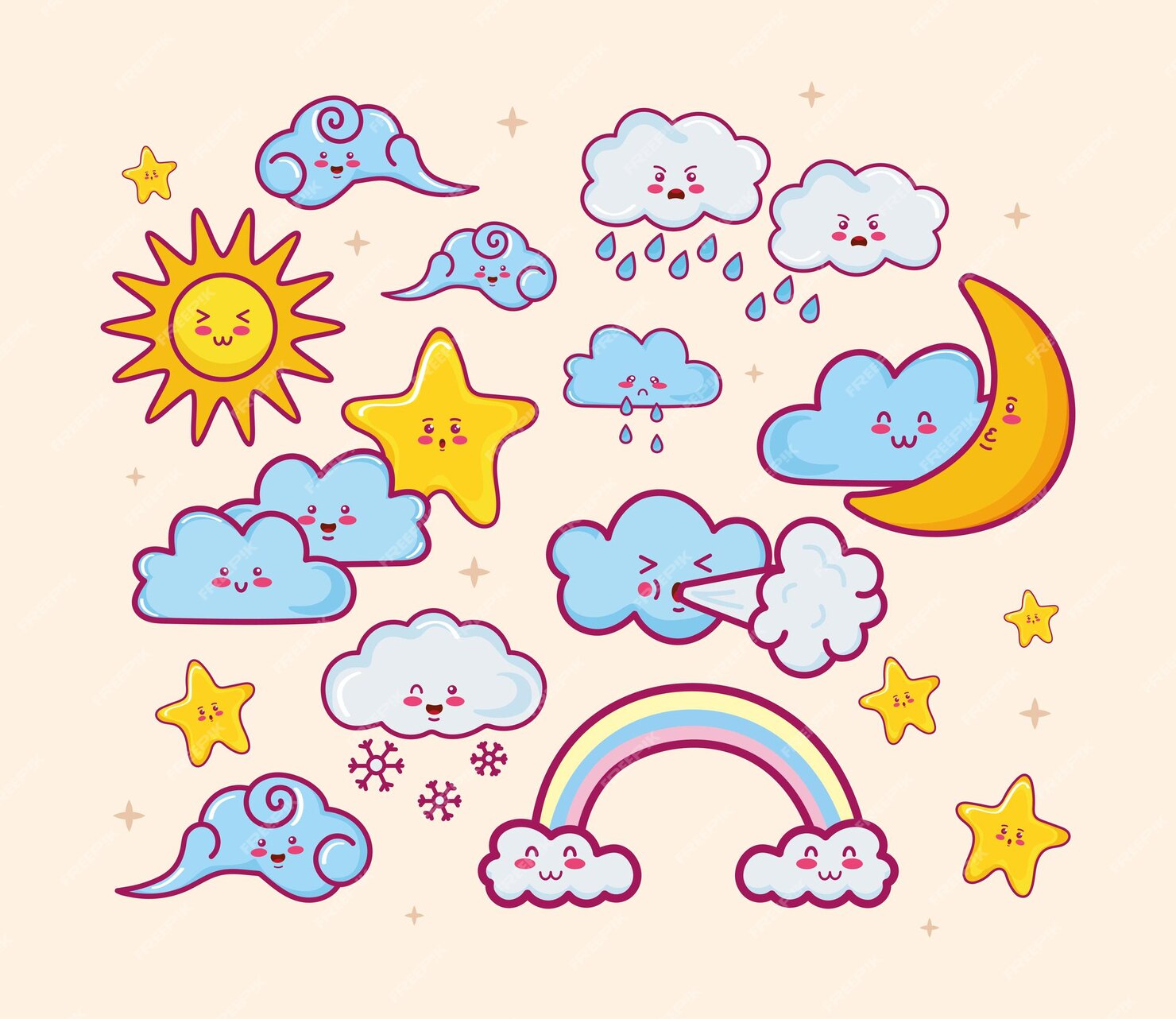 Premium Vector | Kawaii clouds characters