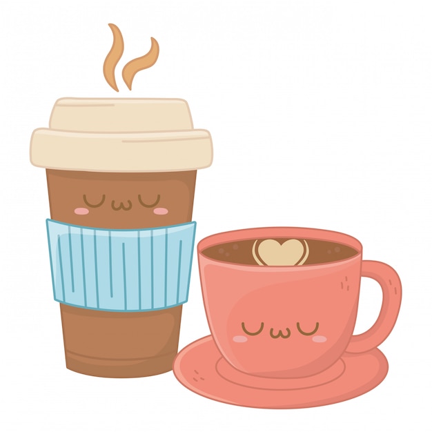 Kawaii of coffee cup cartoon | Premium Vector