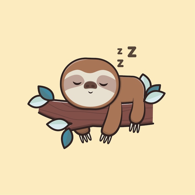 カワイイかわいい動物野生動物怠惰なナマケモノ睡眠アイコンマスコットイラスト プレミアムベクター