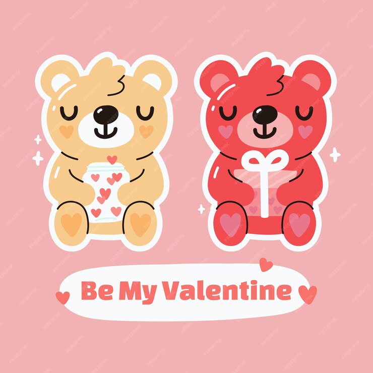 Premium Vector | Kawaii cute bear holding gift with be my valentine text