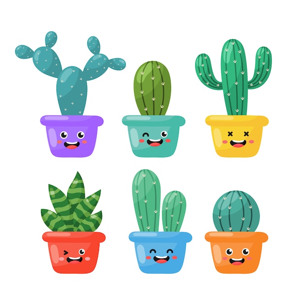 Download Kawaii cute cactus cartoon isolated Vector | Premium Download