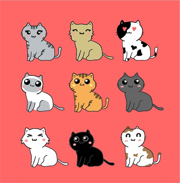 Premium Vector | Kawaii cute cats set isolated