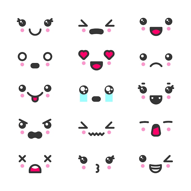 Premium Vector | Kawaii cute faces emoticons icon set. characters and ...