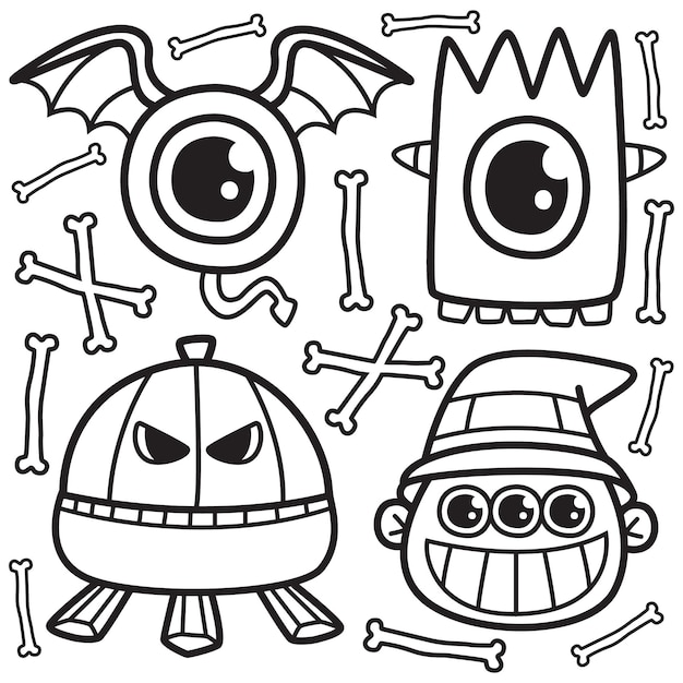 プレミアムベクター カワイイ落書き漫画ハロウィンデザインイラスト