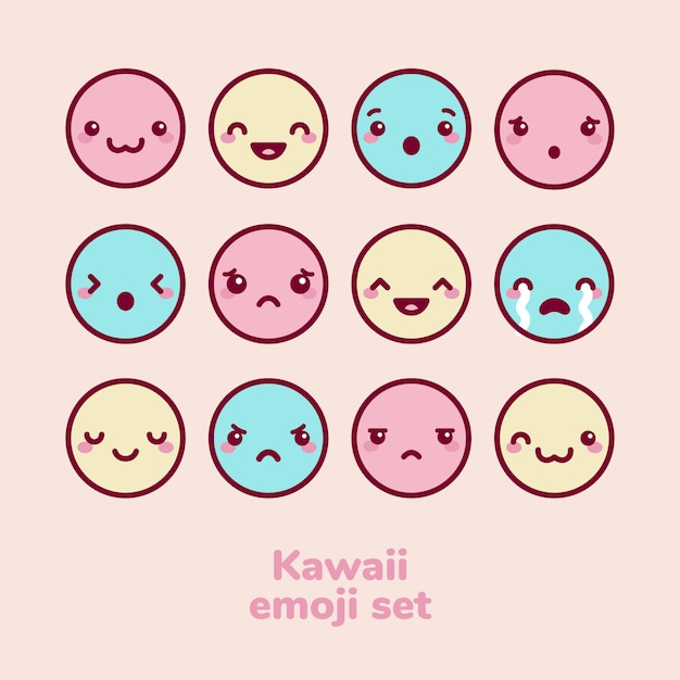 Premium Vector | Kawaii emoji set