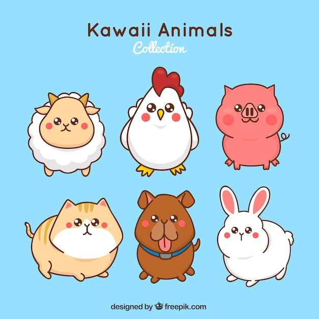 Free Vector | Kawaii farm animals set