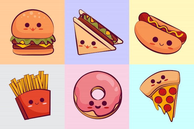 Premium Vector Kawaii Fast Food Collection