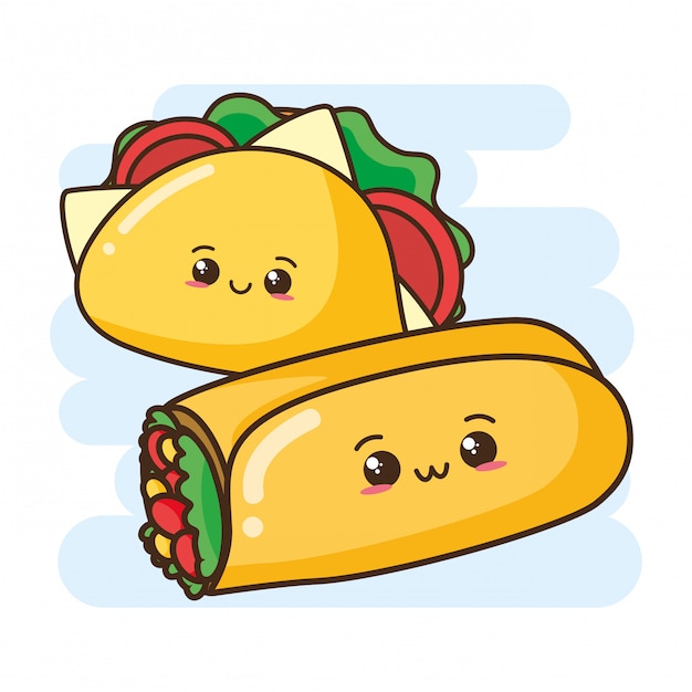 Free Vector Kawaii fast food cute burrito and taco