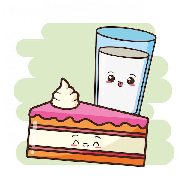 かわいいファーストフードのかわいいケーキとかわいいミルクのイラスト 無料のベクター