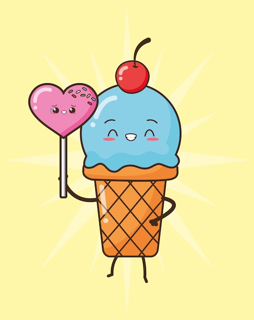 かわいいファーストフードかわいいアイスクリームとロリポップのイラスト 無料のベクター