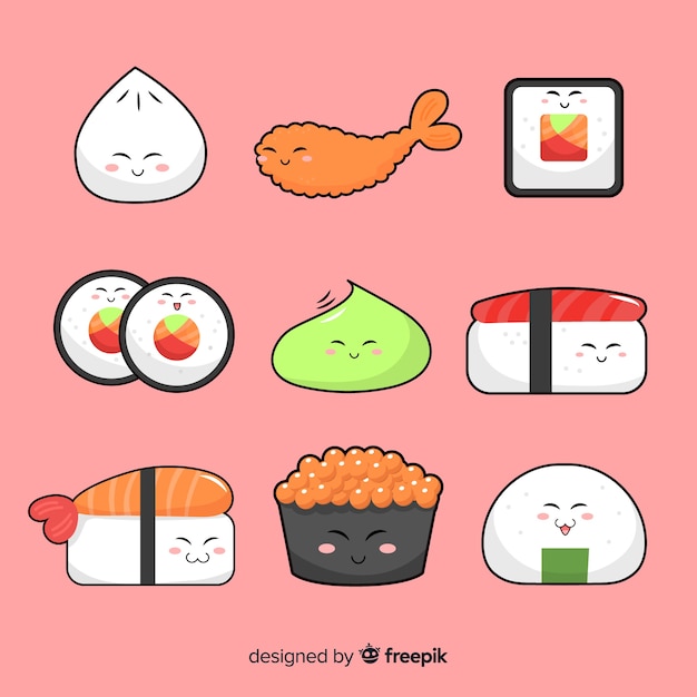 Free Vector | Kawaii Hand Drawn Sushi Collection