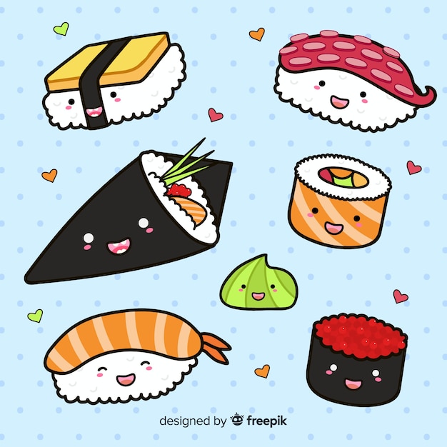 Free Vector | Kawaii hand drawn sushi collection