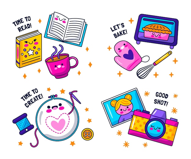 Premium Vector Kawaii Hobbies Stickers Collection