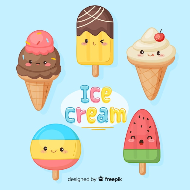 かわいいアイスクリームキャラクターコレクション プレミアムベクター