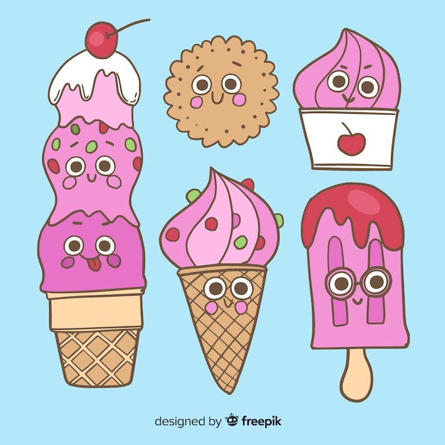 かわいいアイスクリームキャラクター 無料のベクター