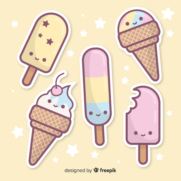 Kawaii Ice Cream Characters Free Vector 1527