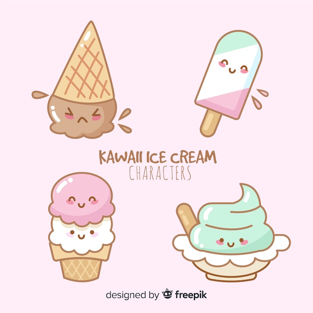 Kawaii ice cream collection | Free Vector