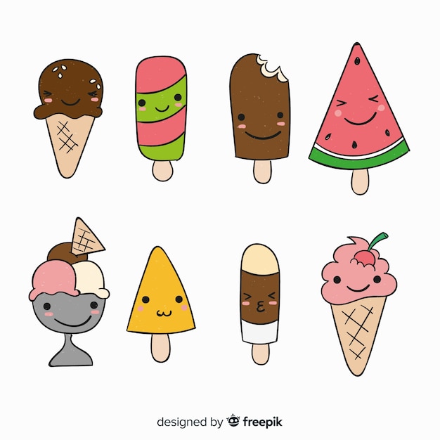 Kawaii Ice Cream Collection Vector Free Download