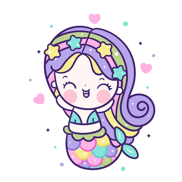 Premium Vector | Kawaii mermaid happy emotion