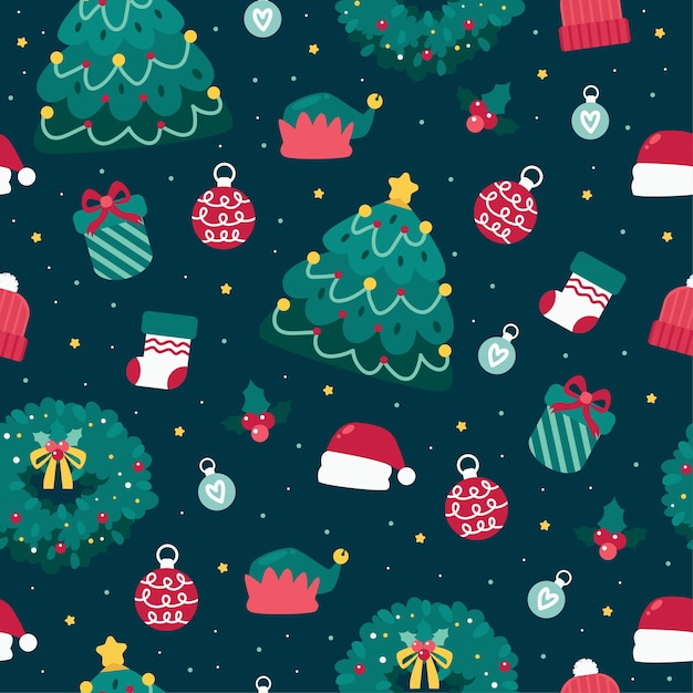 Premium Vector | Kawaii Merry Christmas Seamless Pattern