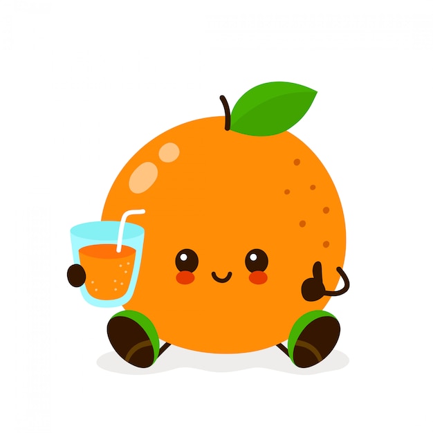  Kawaii orange  with a glass of juice Premium Vector