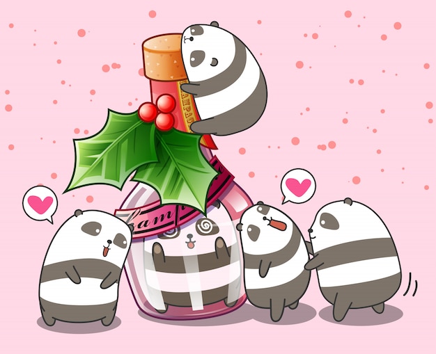 Kawaii panda in the bottle and friends Premium Vector