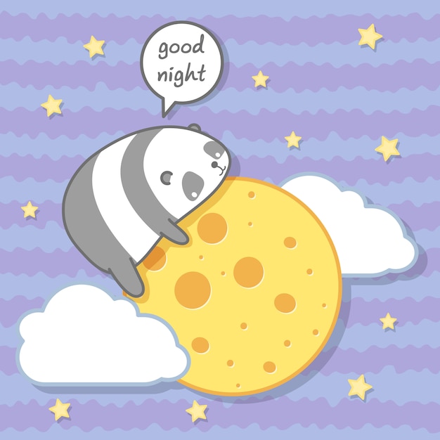 Kawaii panda is hugging the moon. Vector | Premium Download