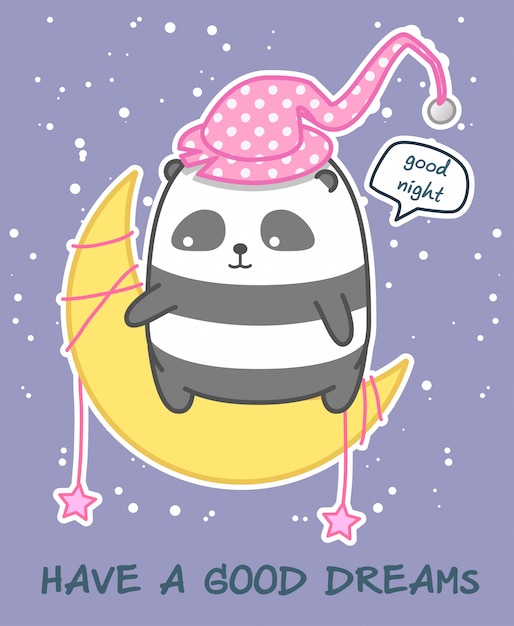 Kawaii panda on the moon says good night | Premium Vector