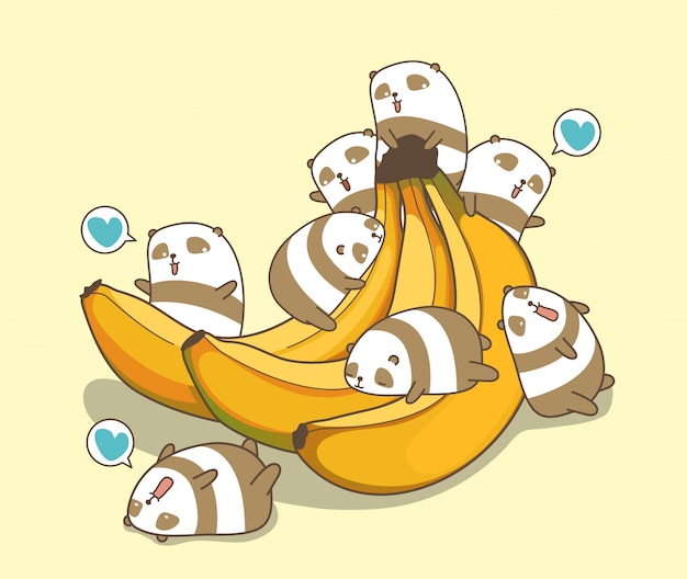 Premium Vector Kawaii Pandas Are Loving Banana