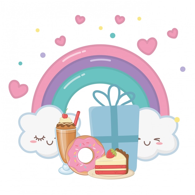 Download Kawaii rainbow and happy birthday | Premium Vector