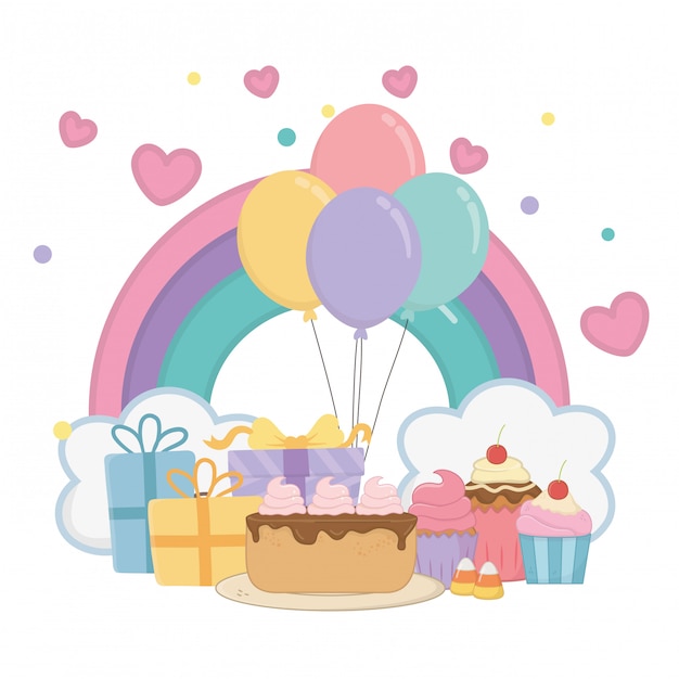 Download Kawaii rainbow and happy birthday Vector | Premium Download