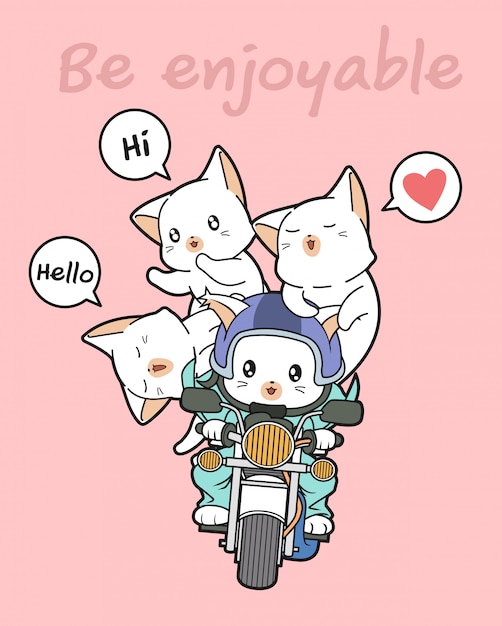 Kawaii rider cat and friends Premium Vector