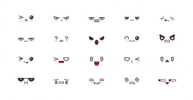 かわいい顔文字を笑顔します 日本の絵文字 プレミアムベクター