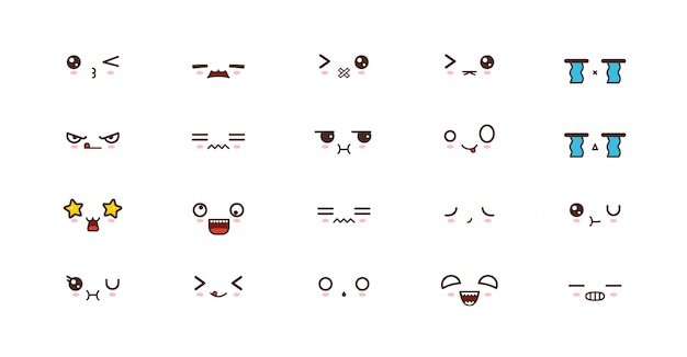 かわいい顔文字を笑顔します 日本の絵文字 プレミアムベクター