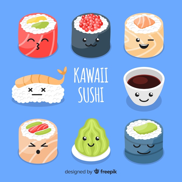 Free Vector Kawaii Sushi Collectio