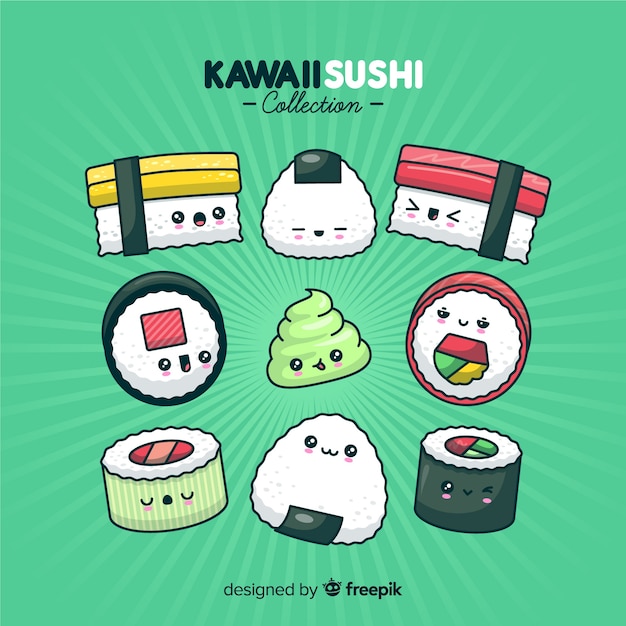 Premium Vector Kawaii Sushi Collectio