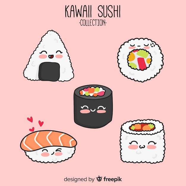 Free Vector | Kawaii sushi collection