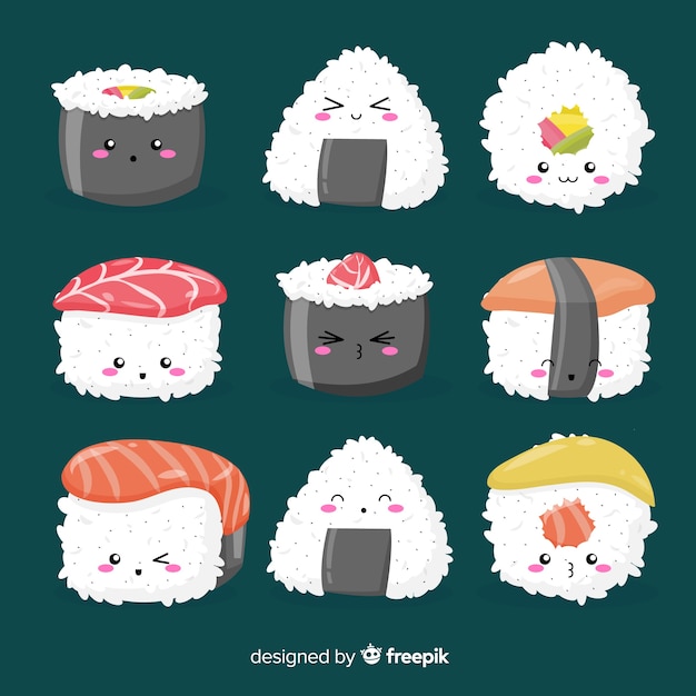 Free Vector | Kawaii sushi collection