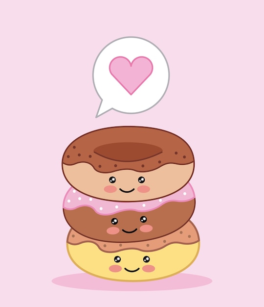 Kawaii sweet donuts love cartoon vector illustration ...