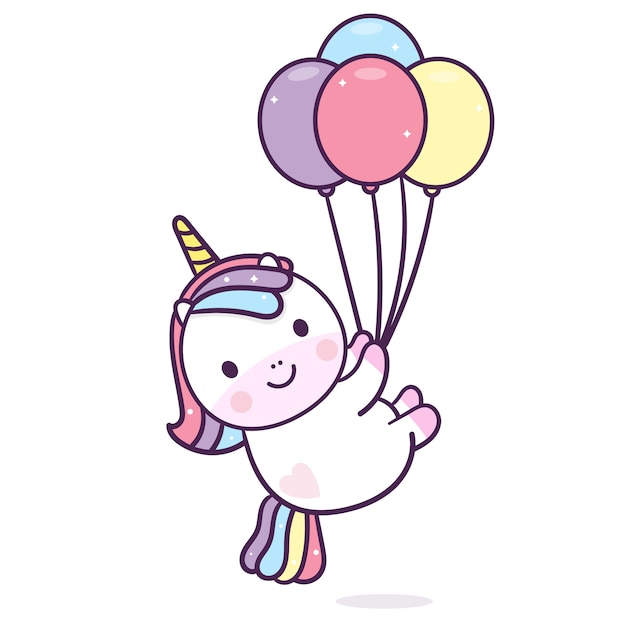 Kawaii Unicorn Holding Balloons Premium Vector